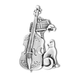 Pewter Cello, Cat and Mouse Brooch - 1879PP